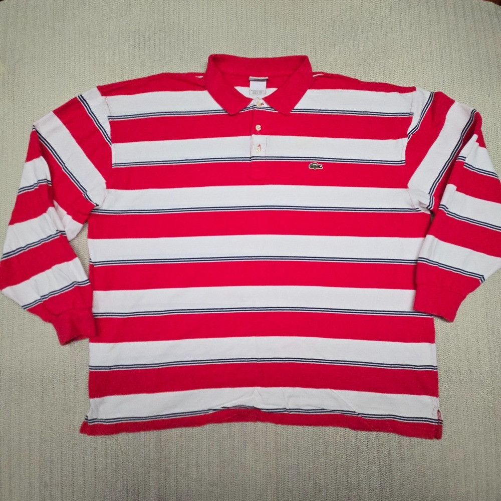 Lacoste Polo Shirt Mens 3XL 10 Red White Striped Long Sleeve Croc Logo Pique